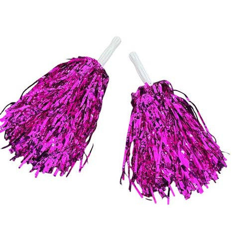 Two pink pom-poms on white background