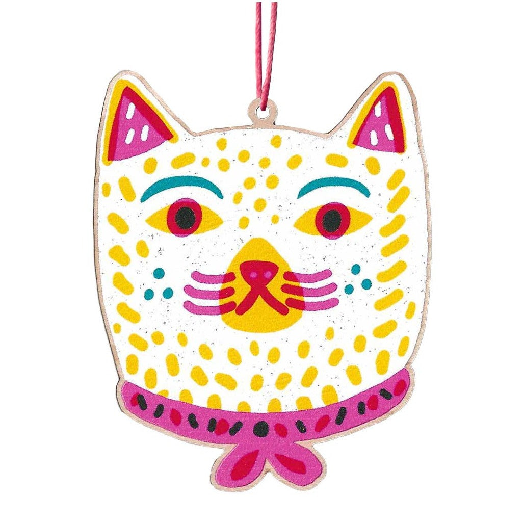 Cat Wearing Ribbon Printed Wooden Decoration