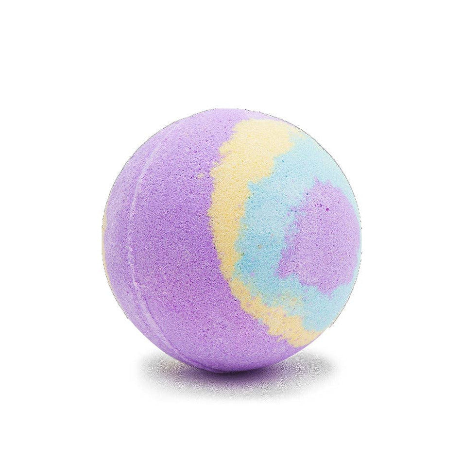 Pastel-colored bath bomb on a white background