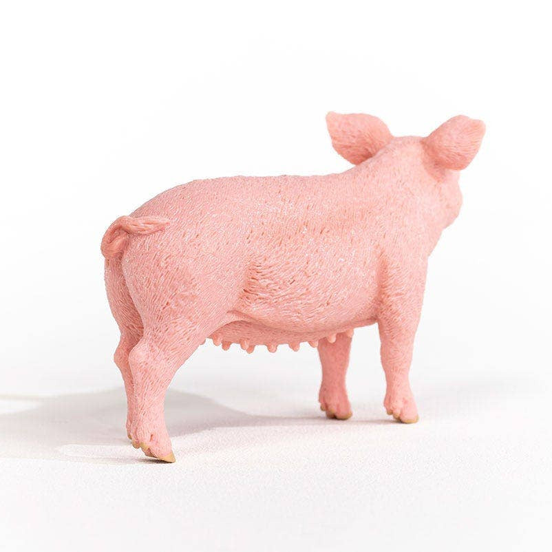 Pink pig figurine on a white background