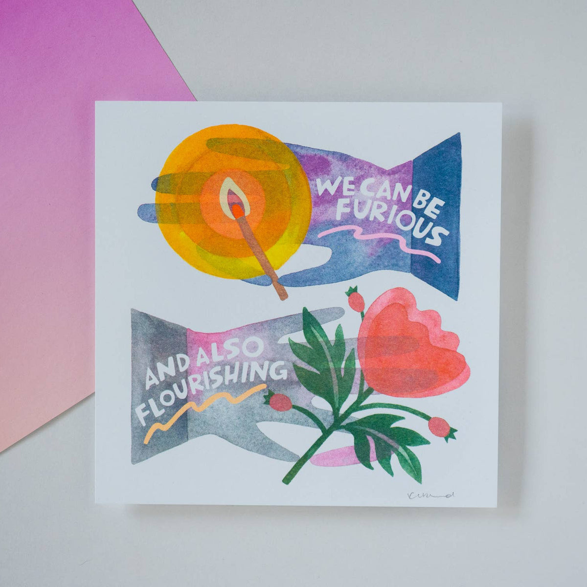 Colorful illustration with text and abstract shapes on a white background
