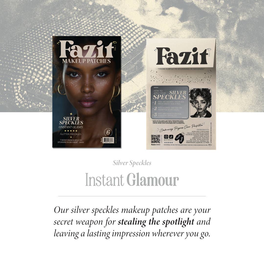 Fazit makeup patches packaging with a model's face on a textured background