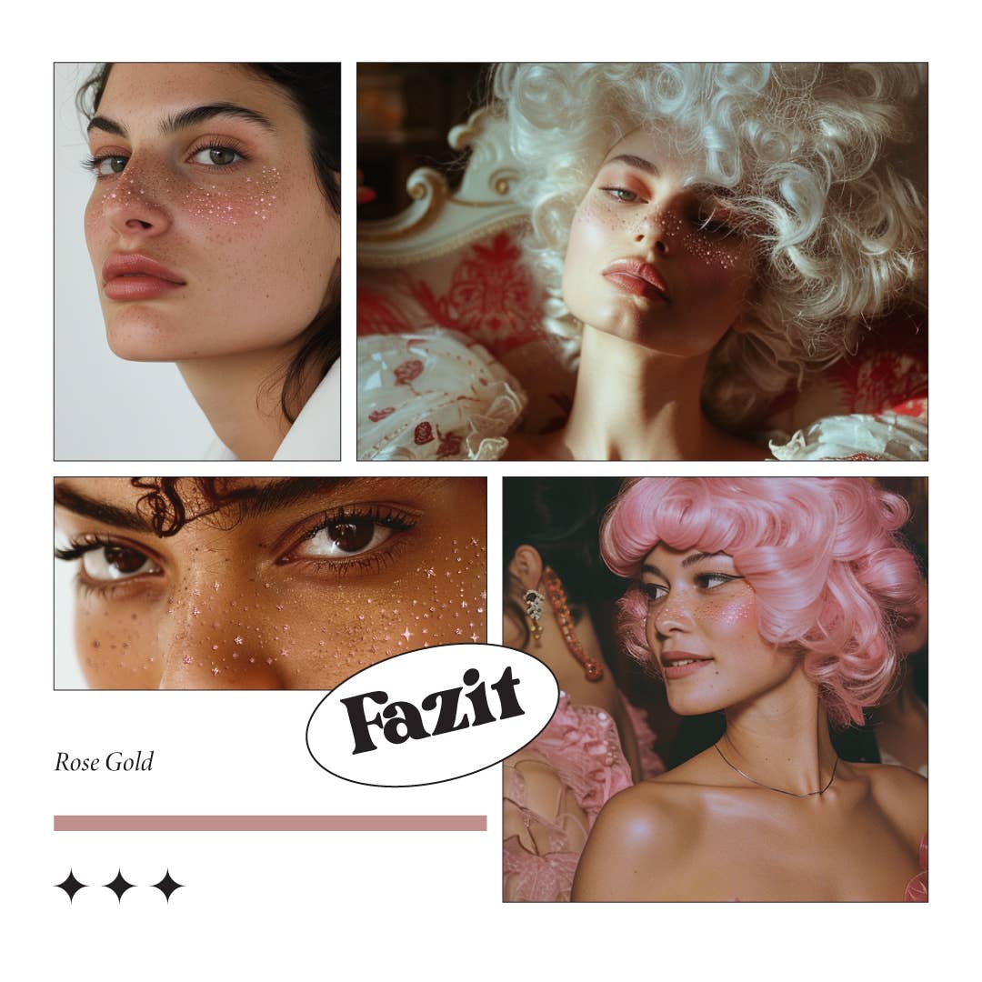 Collage of women with styled hair and makeup, featuring the brand 'Fazit' in rose gold.