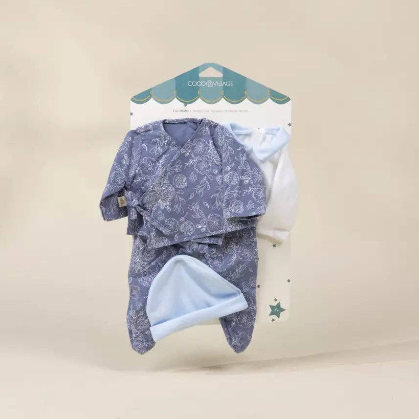 Baby outfit with floral pattern on a beige background