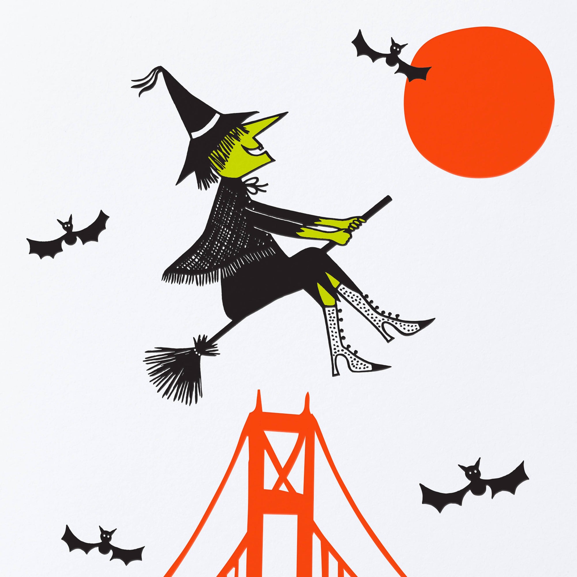 Broomsticks and Bridges Halloween Greeting Card