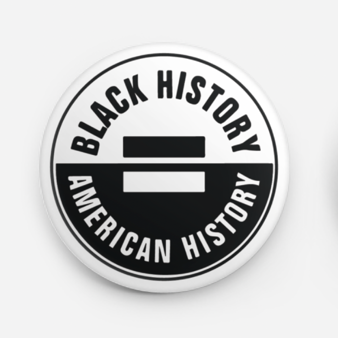Round badge with 'Black History American History' text on a white background