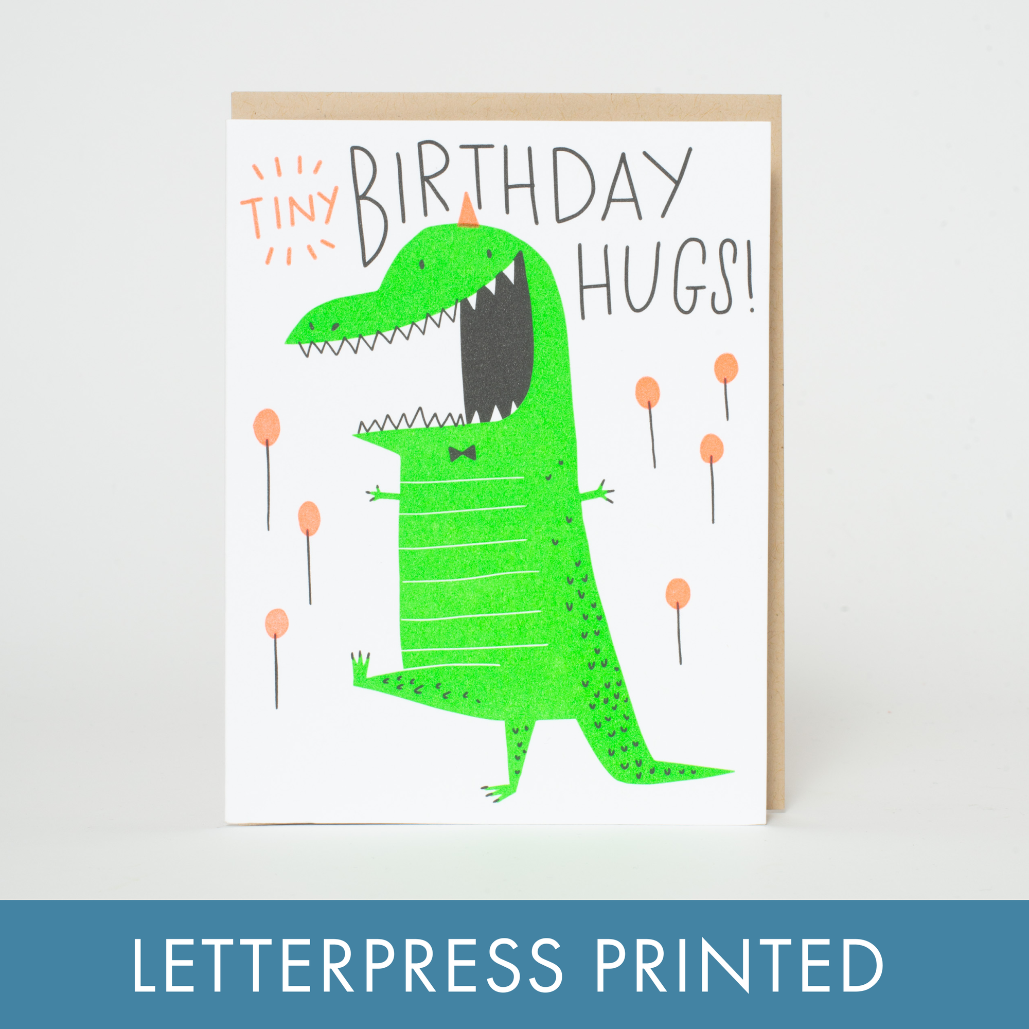 Birthday Tiny Hugs Dino Letterpress Card