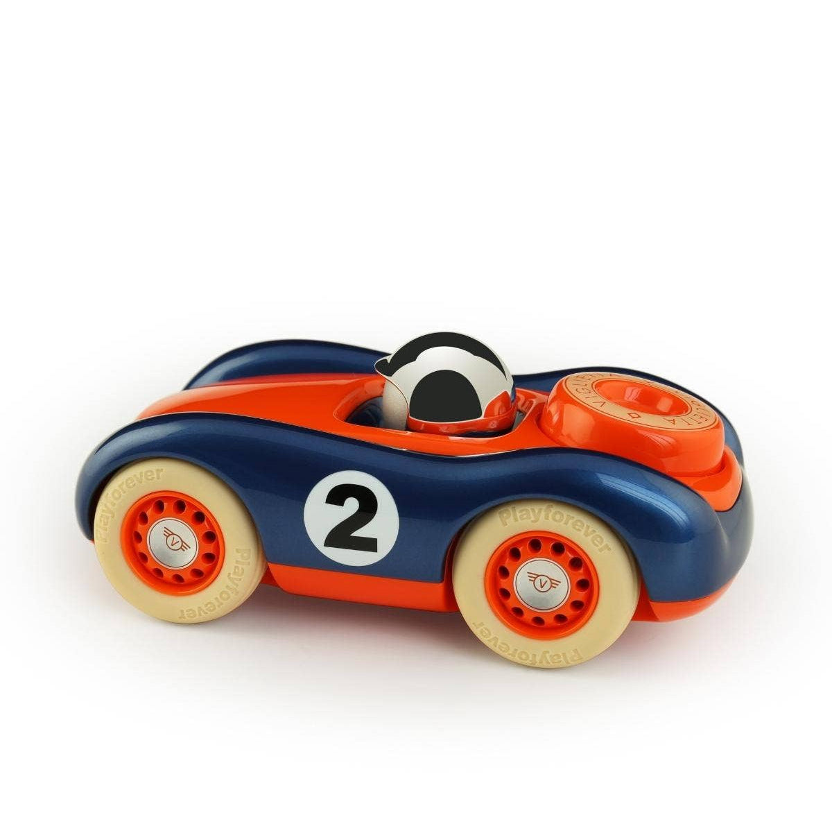 Toy race car with number 2 on a white background