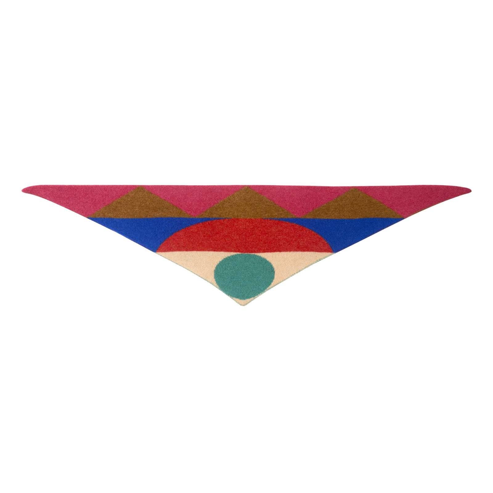 Colorful geometric-patterned triangle on a white background