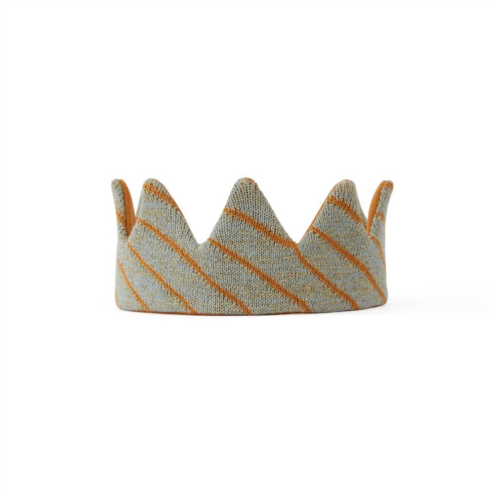 Textured crown with orange accents on a white background