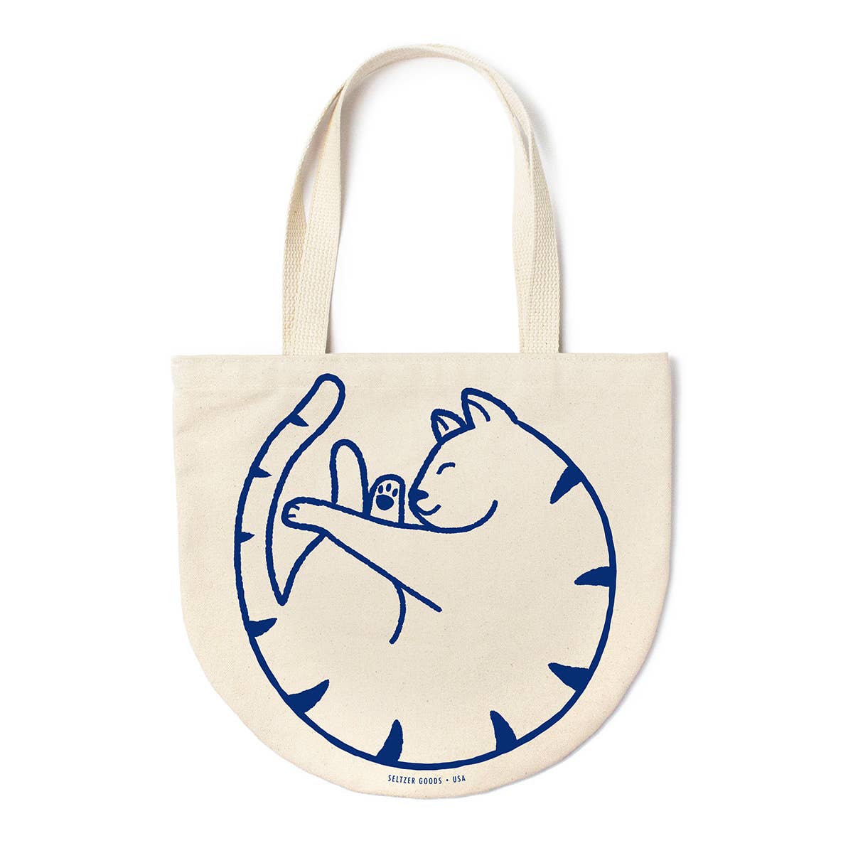 Tote bag with blue bear design on a white background