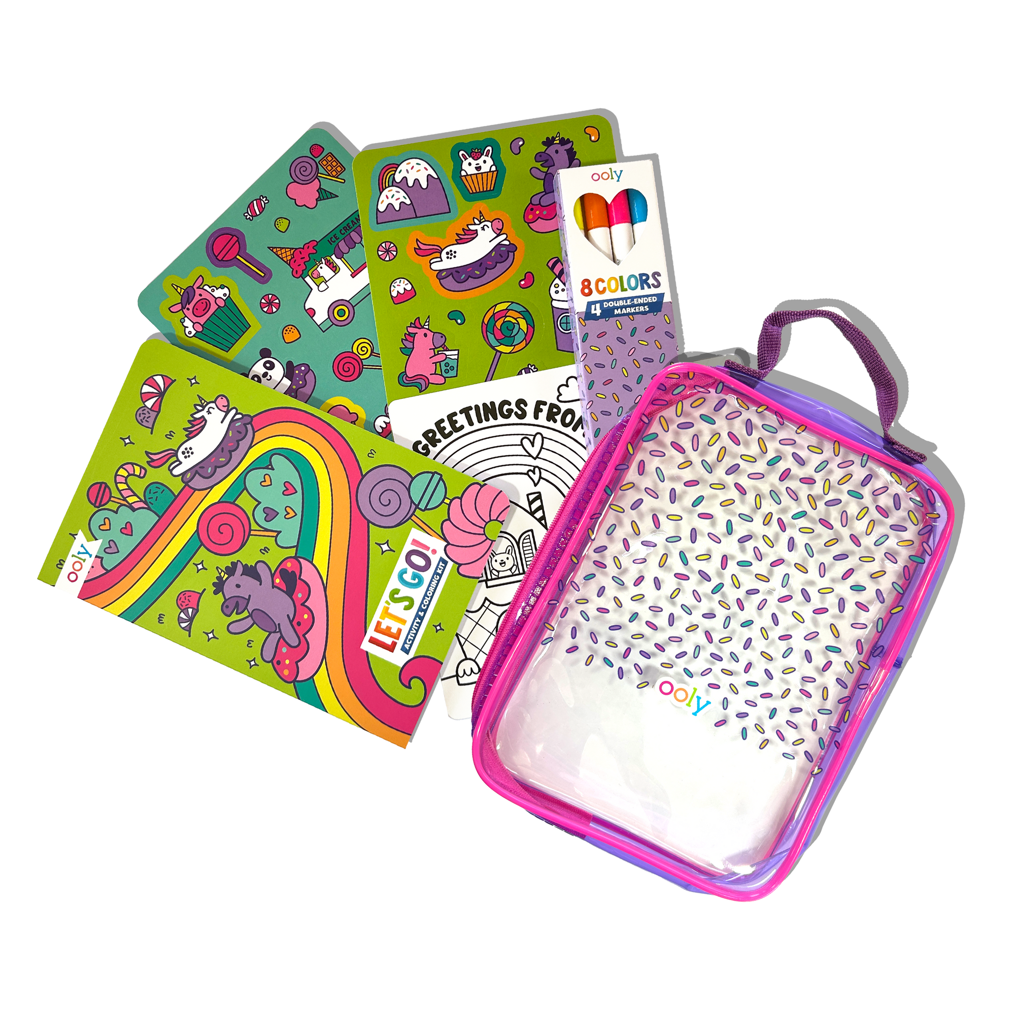 Colorful children's activity book set with a carrying case on a white background