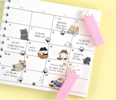 Calendar with cute animal illustrations on a yellow background