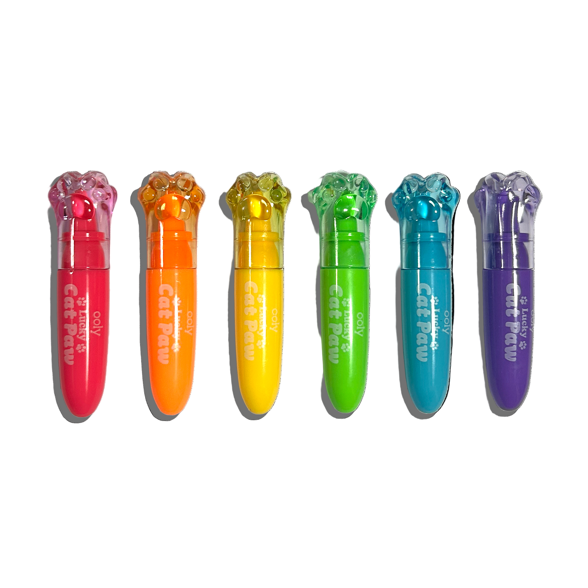 Set of six colorful markers with 'Cat Paw' branding on a white background