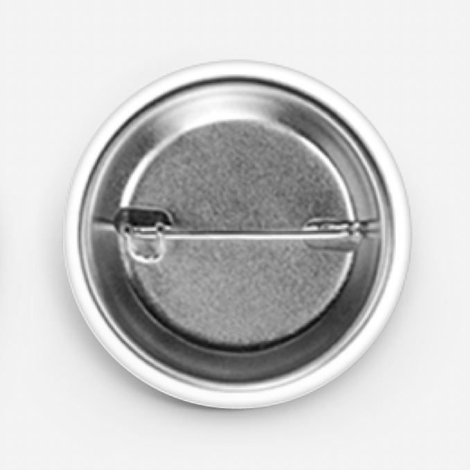 Silver button badge on a white background