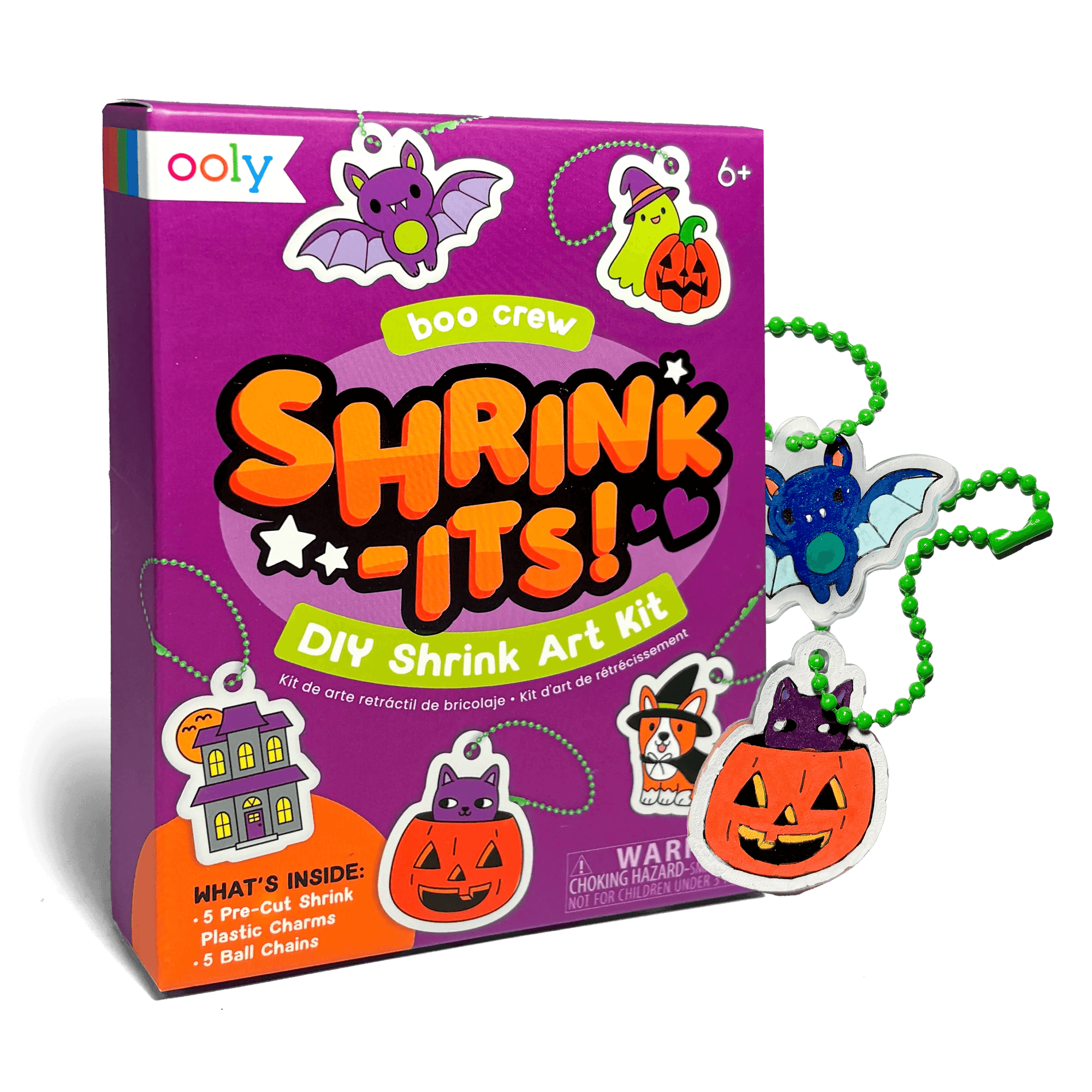 Shrink-Its DIY Shrink Art Kit packaging with Halloween-themed shrinkables on a green background