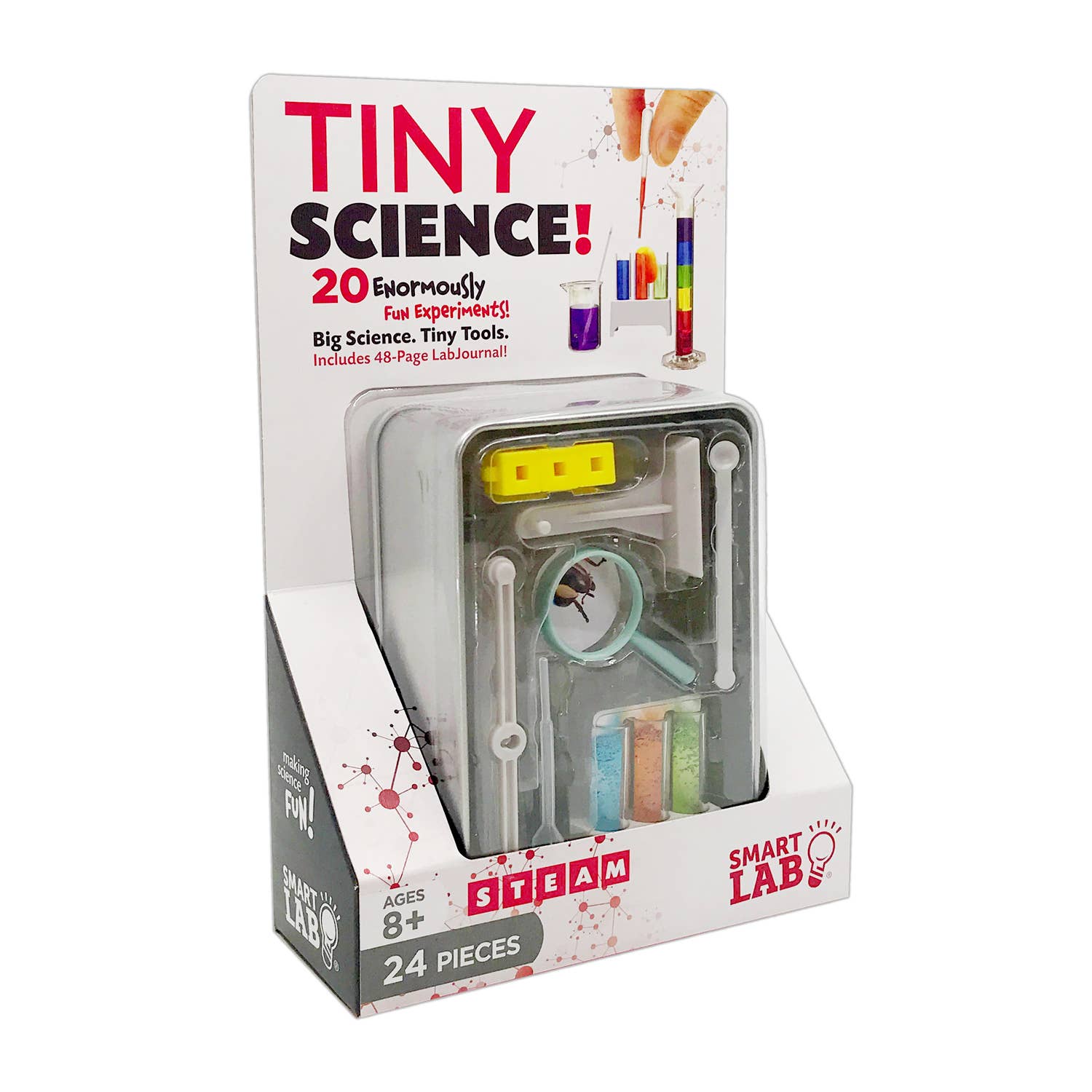 Smart Lab Tiny Science kit packaging with tools and text on a white background