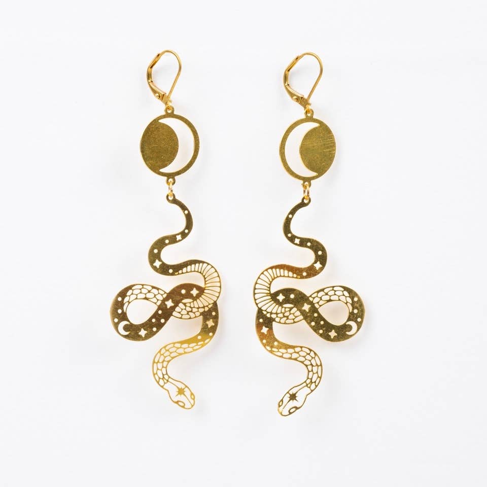 Gold Celestial Snake Earrings