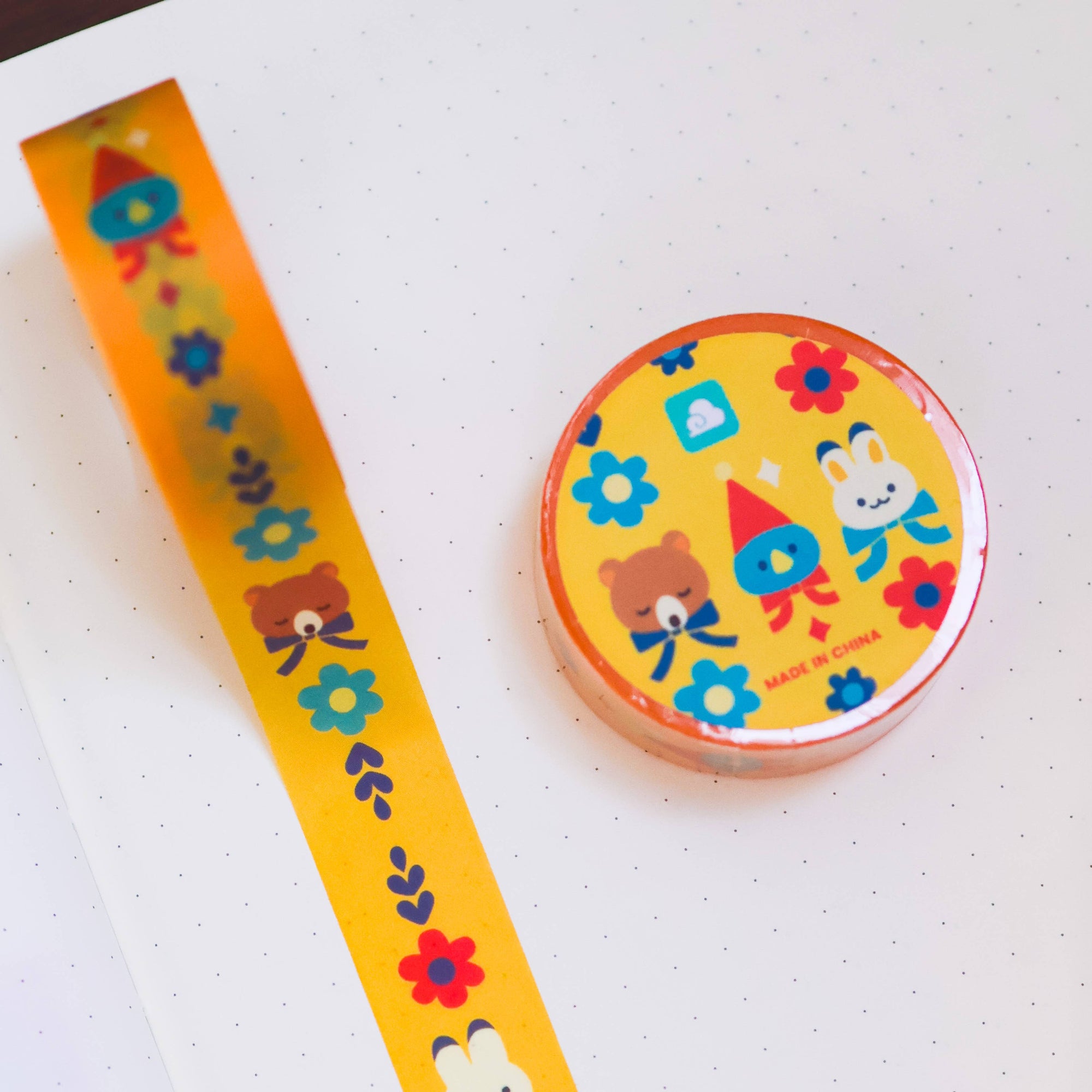 Decorative tape with cartoon designs on a white surface
