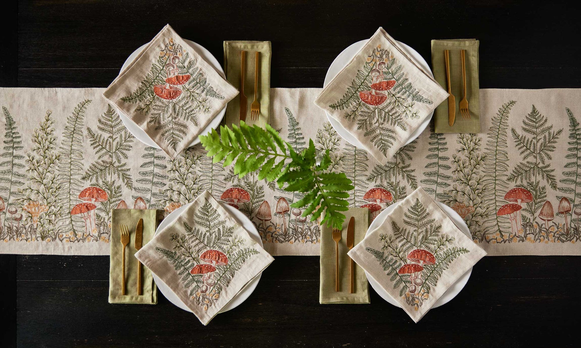 Mushrooms and Ferns Bouquet Dinner Napkin