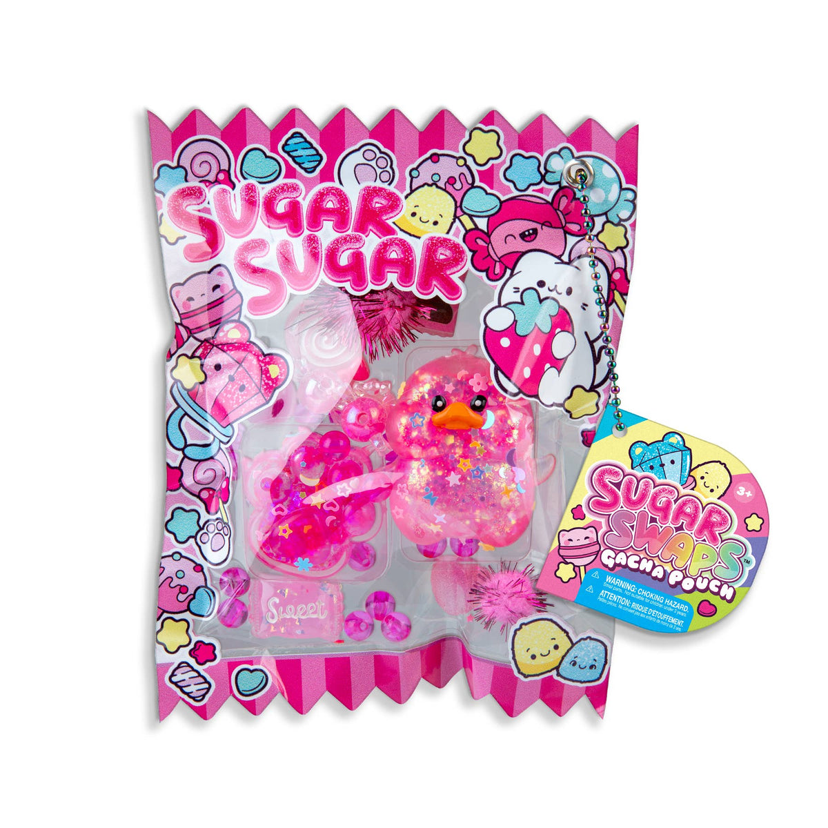 Pink toy with packaging labeled 'Sugar Sugar' on a white background