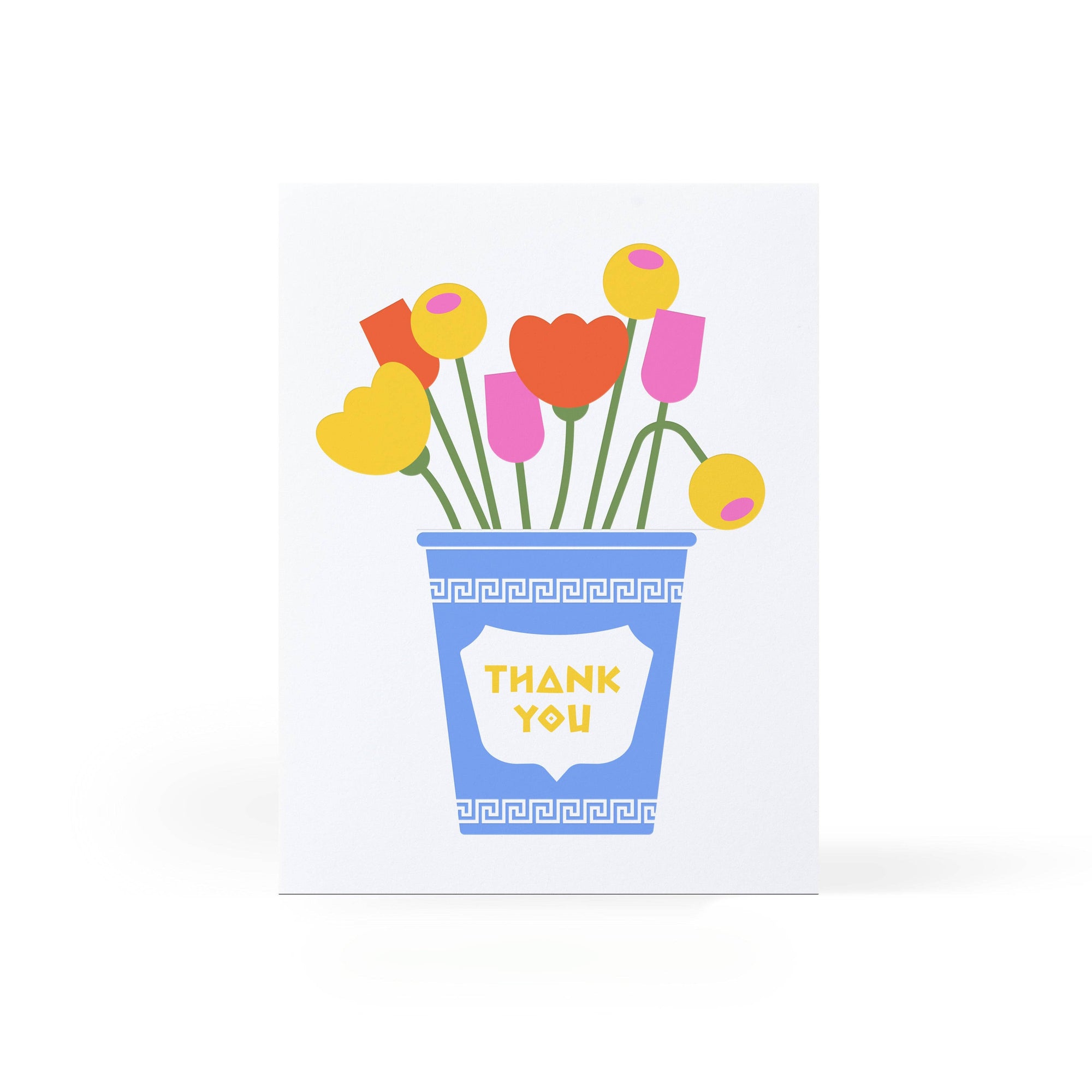 Card with a blue pot of flowers and 'Thank You' text on a white background