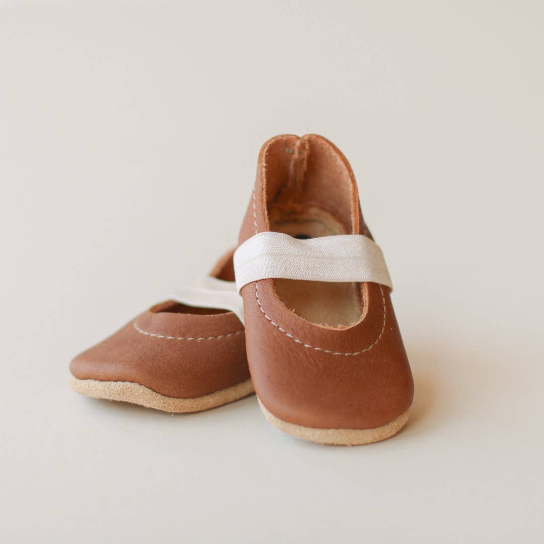 Baby Leather Mary Janes in Walnut