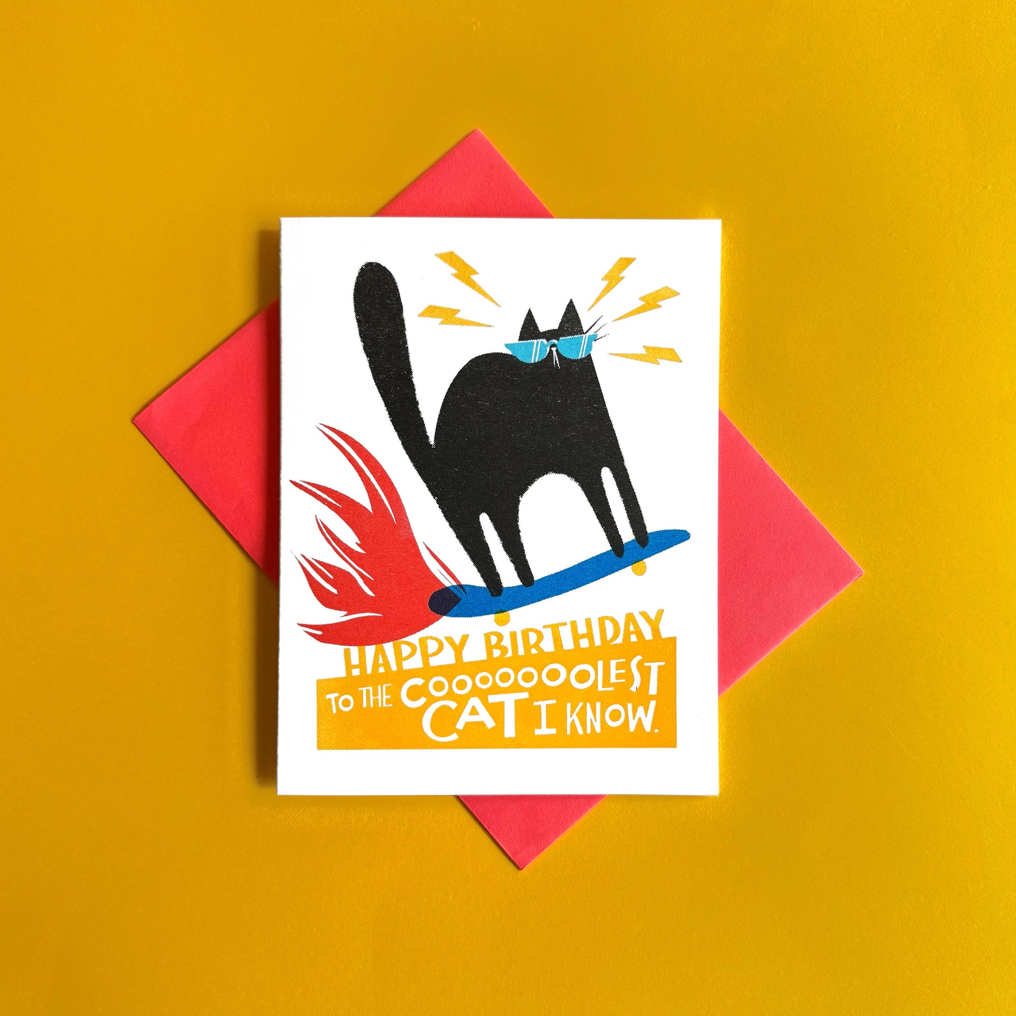 Cool Cat Risograph Birthday Card