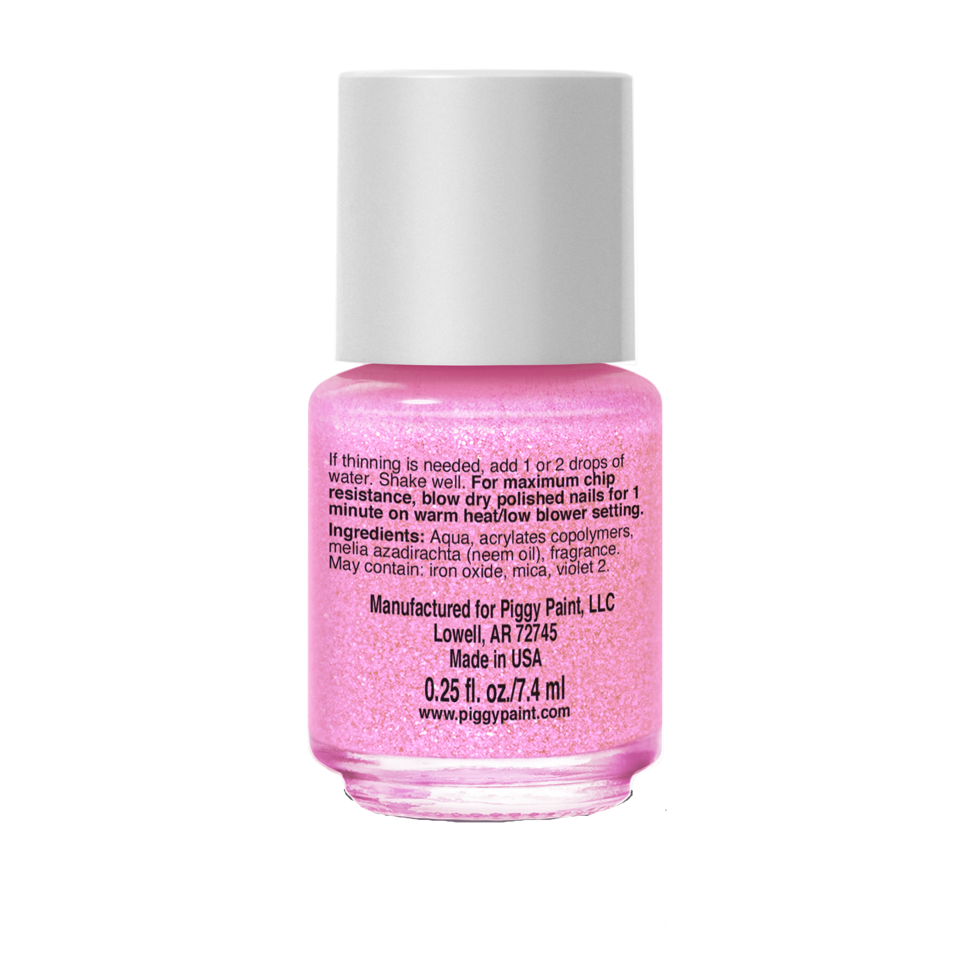 Pink nail polish bottle with white cap on a white background