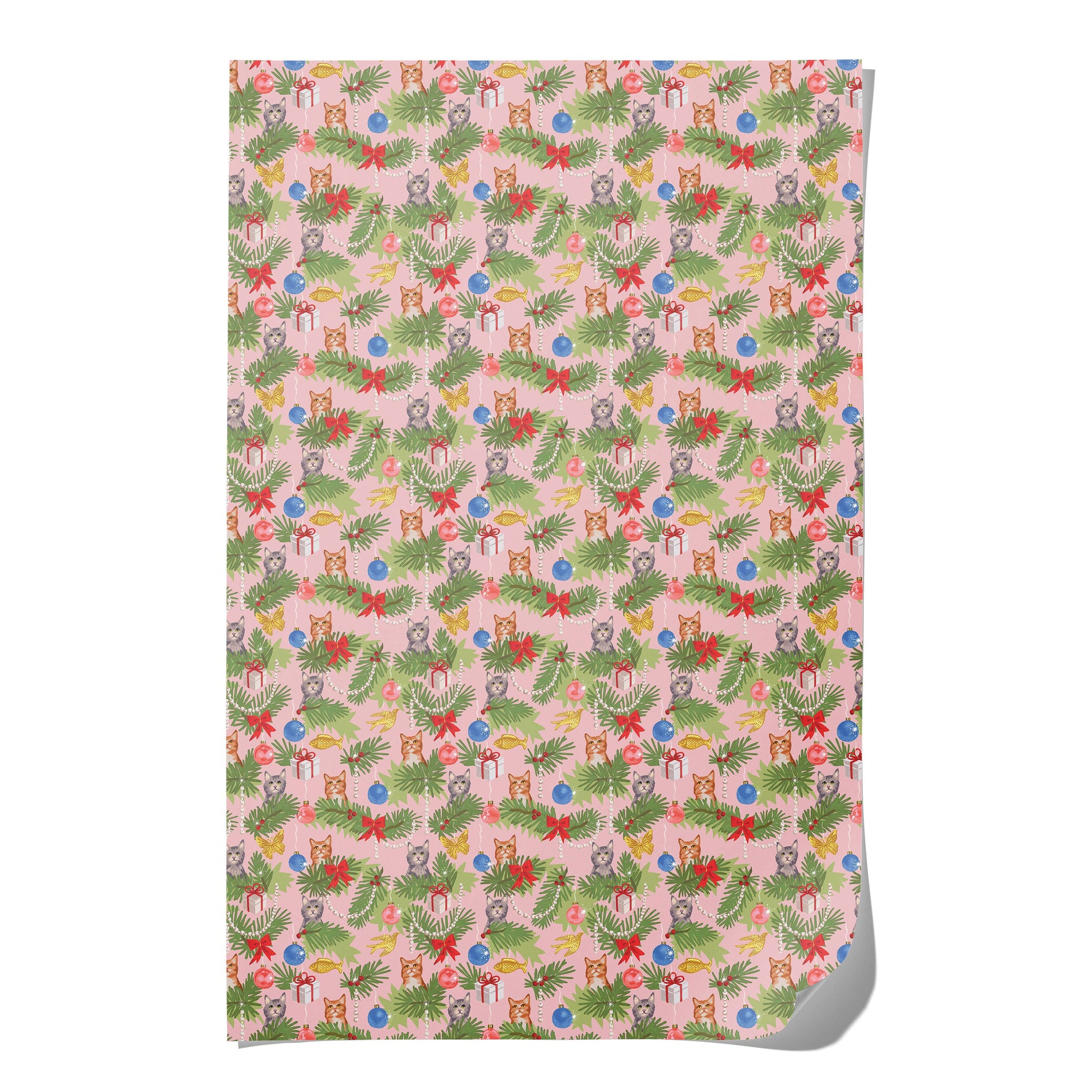 Meowy Christmas holiday wrapping paper -Single sheet