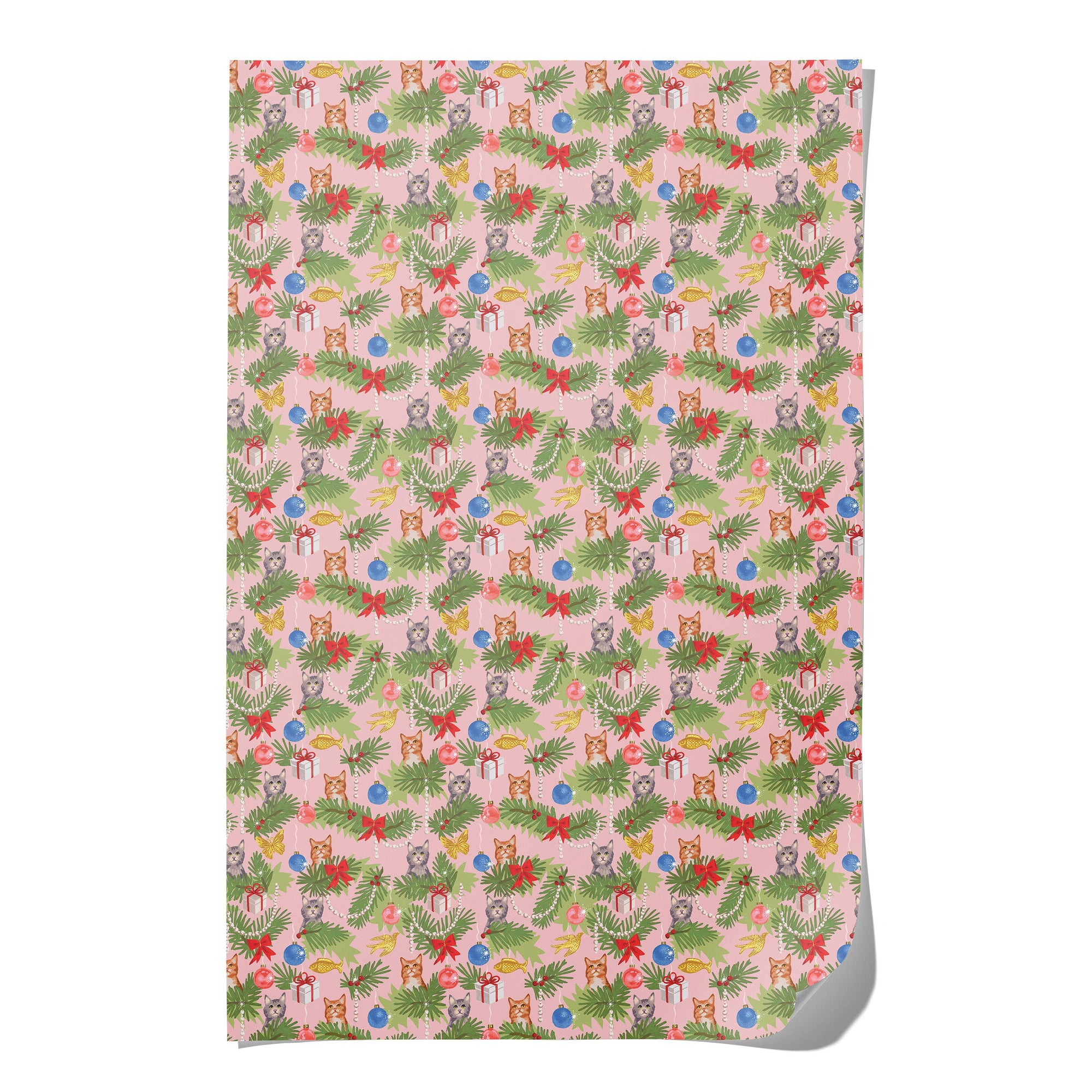 Christmas-themed paper with festive patterns on a pink background