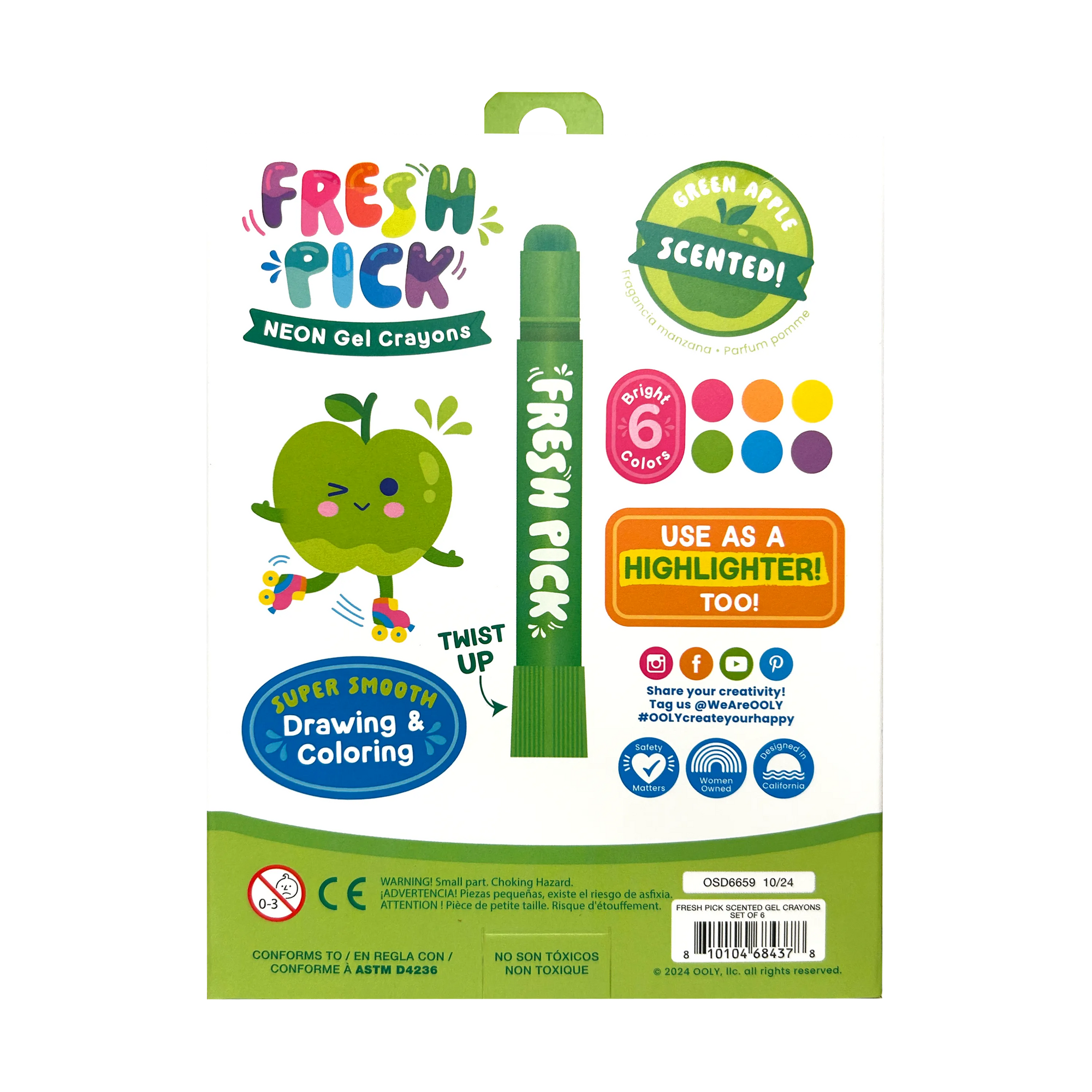 Fresh Pick Apple Scented Gel Crayons - Set of 6