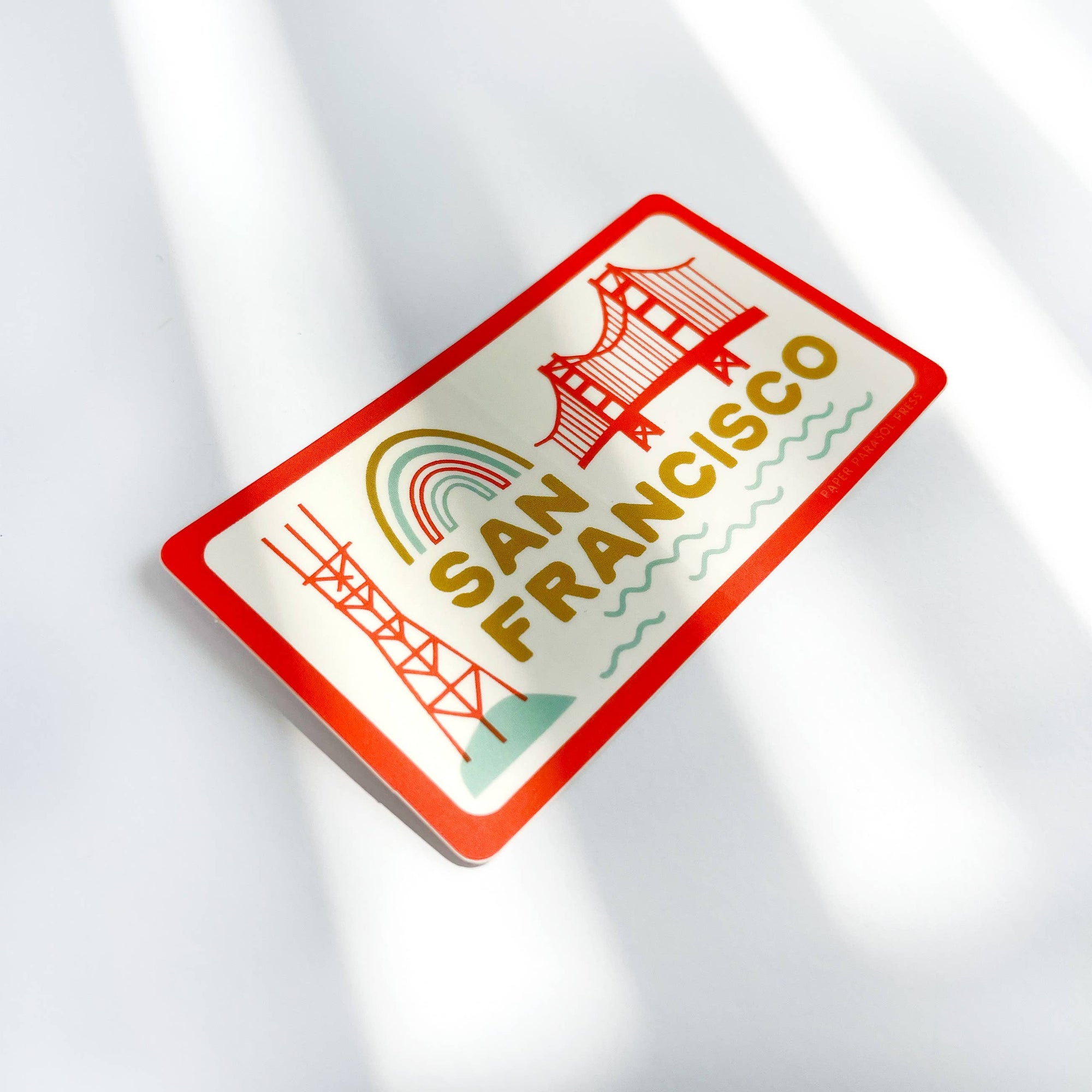 Sticker with 'San Francisco' text and icons on a white background