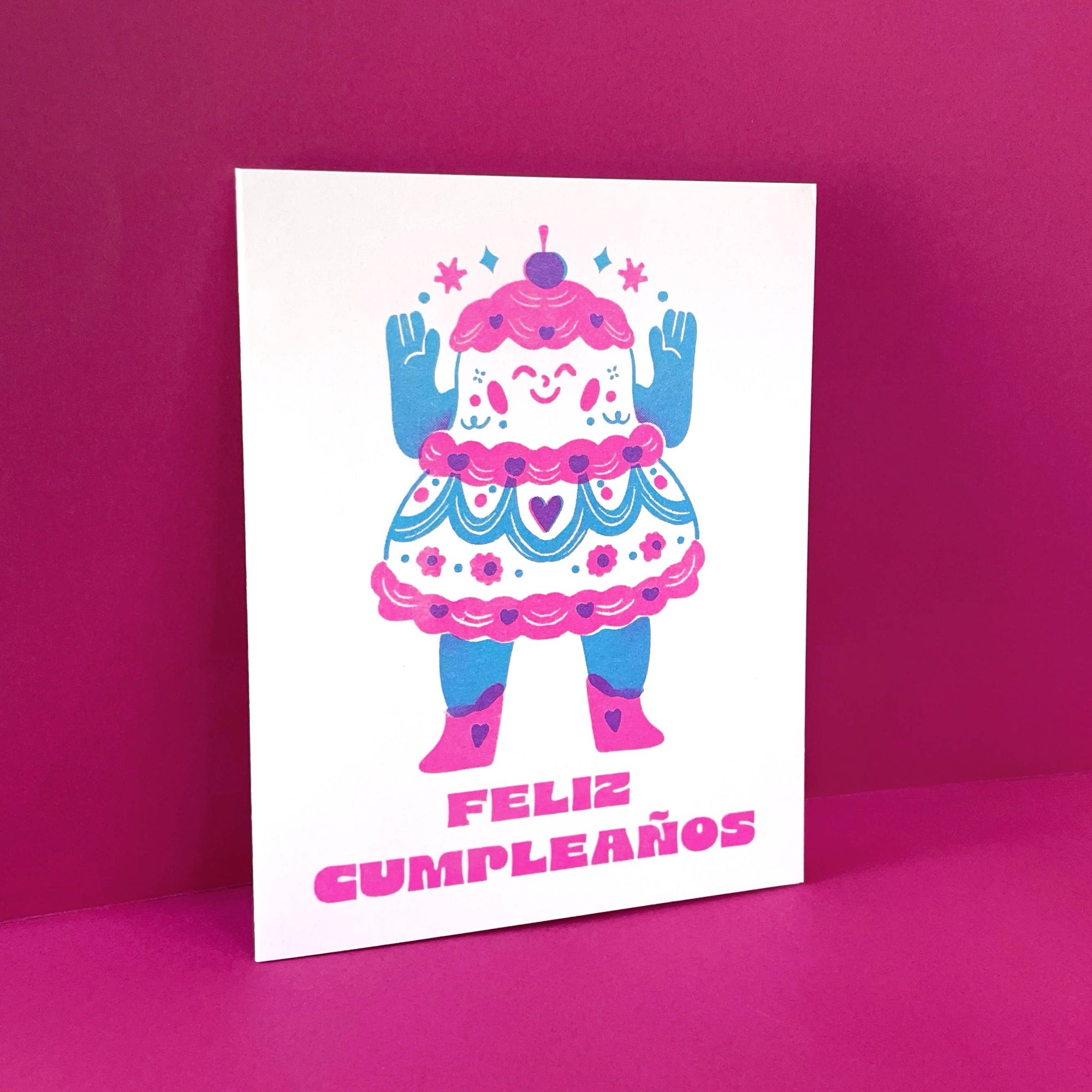 Feliz Cumpleanos - Spanish Birthday Risograph Card 