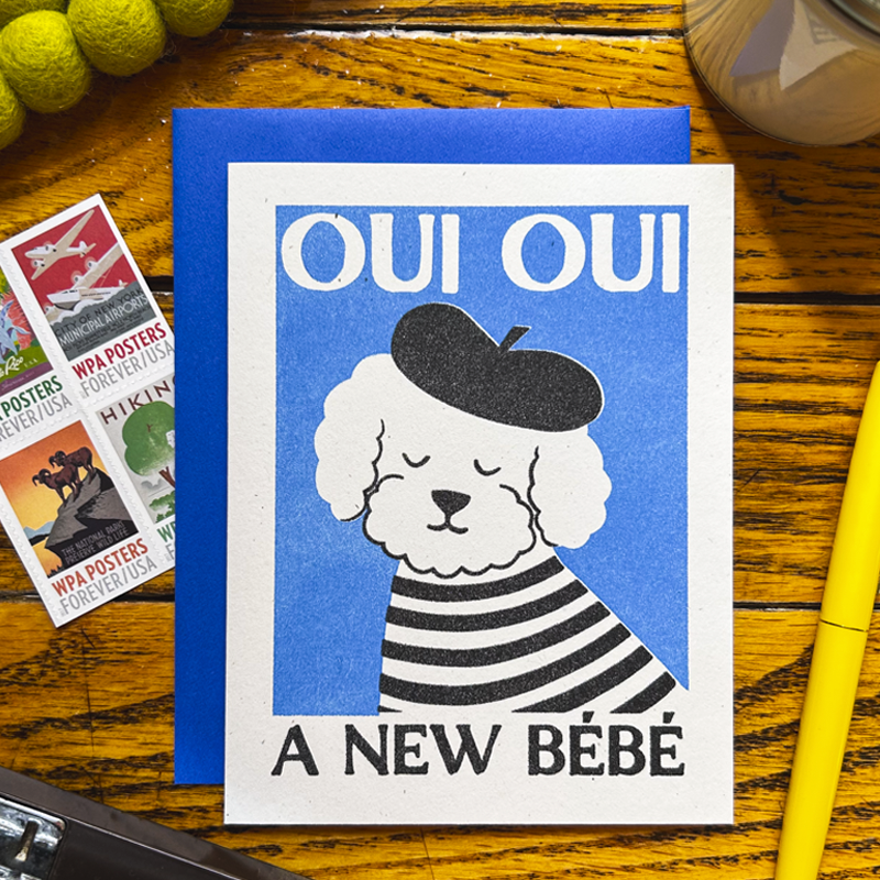 Oui Oui, a New Bébé - Risograph Card