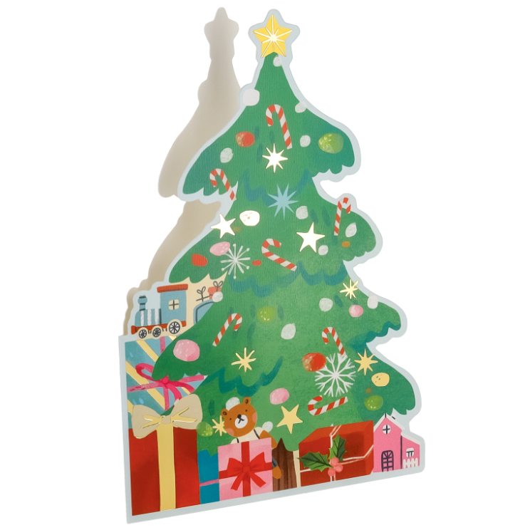 Decorative Christmas tree with colorful ornaments on a white background