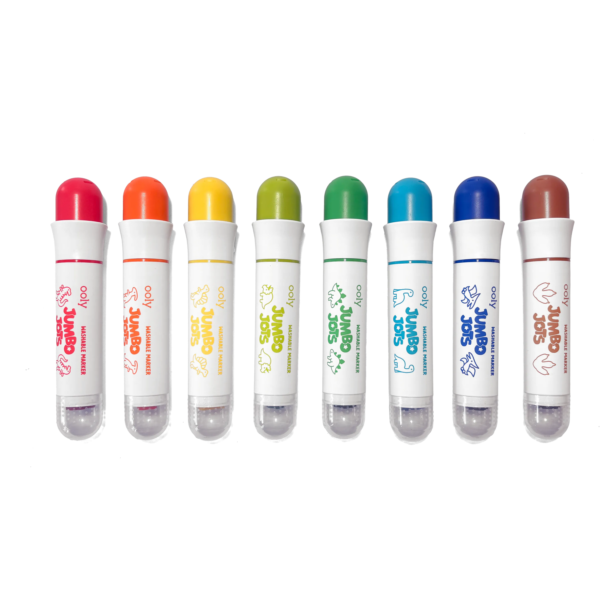 Set of eight colorful markers with visible brand name on a white background