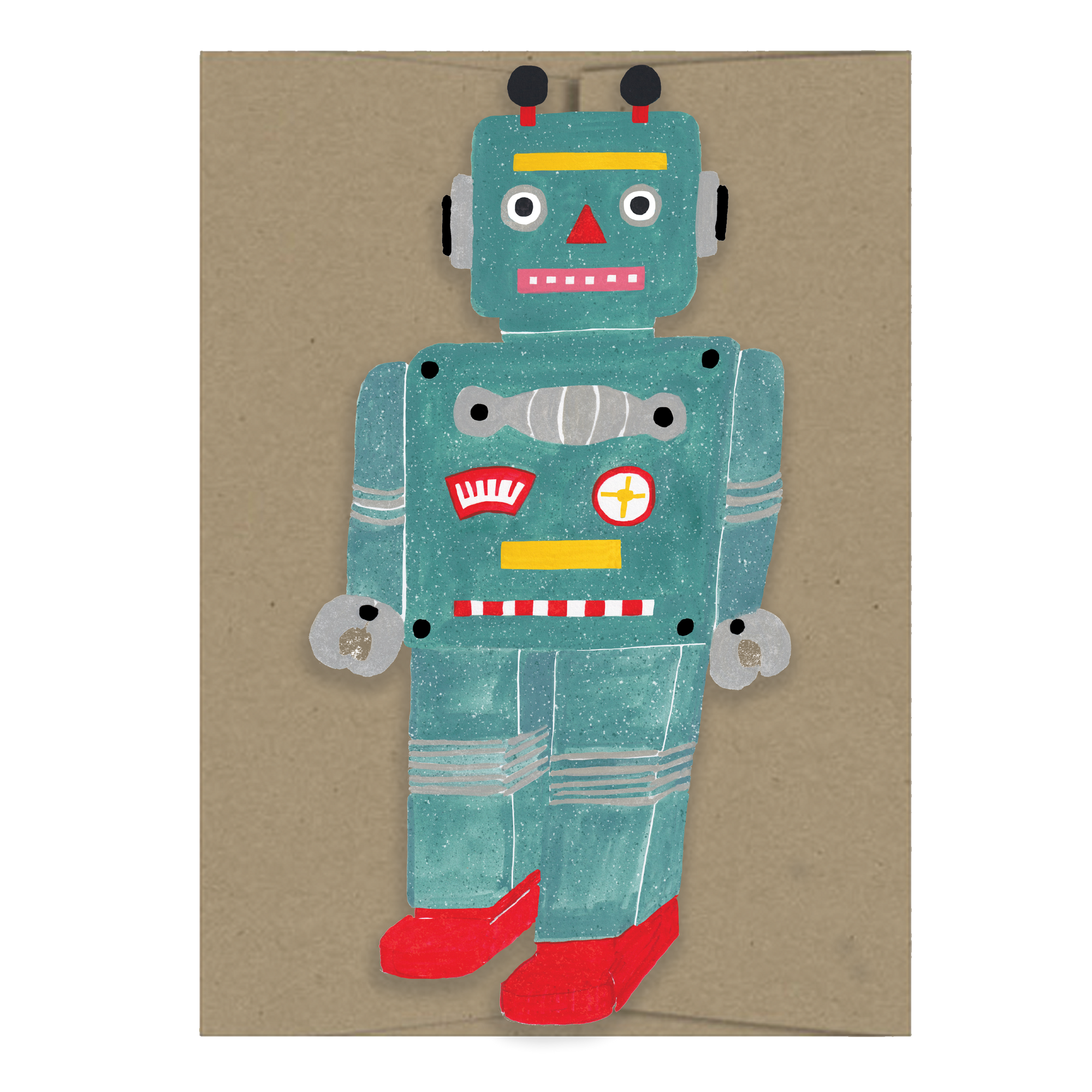 Card with a robot design on a brown background