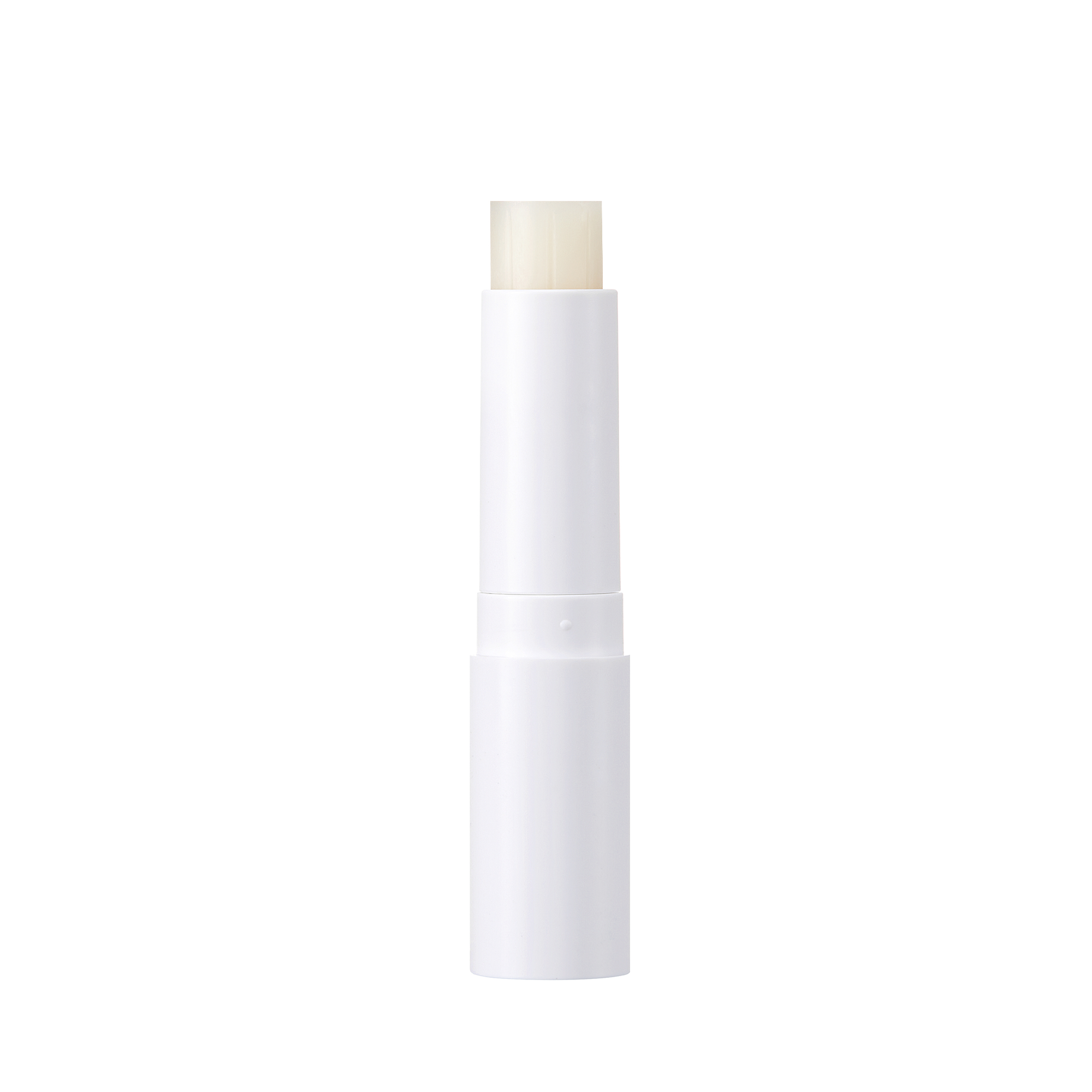 White cylindrical product with a beige cap on a white background