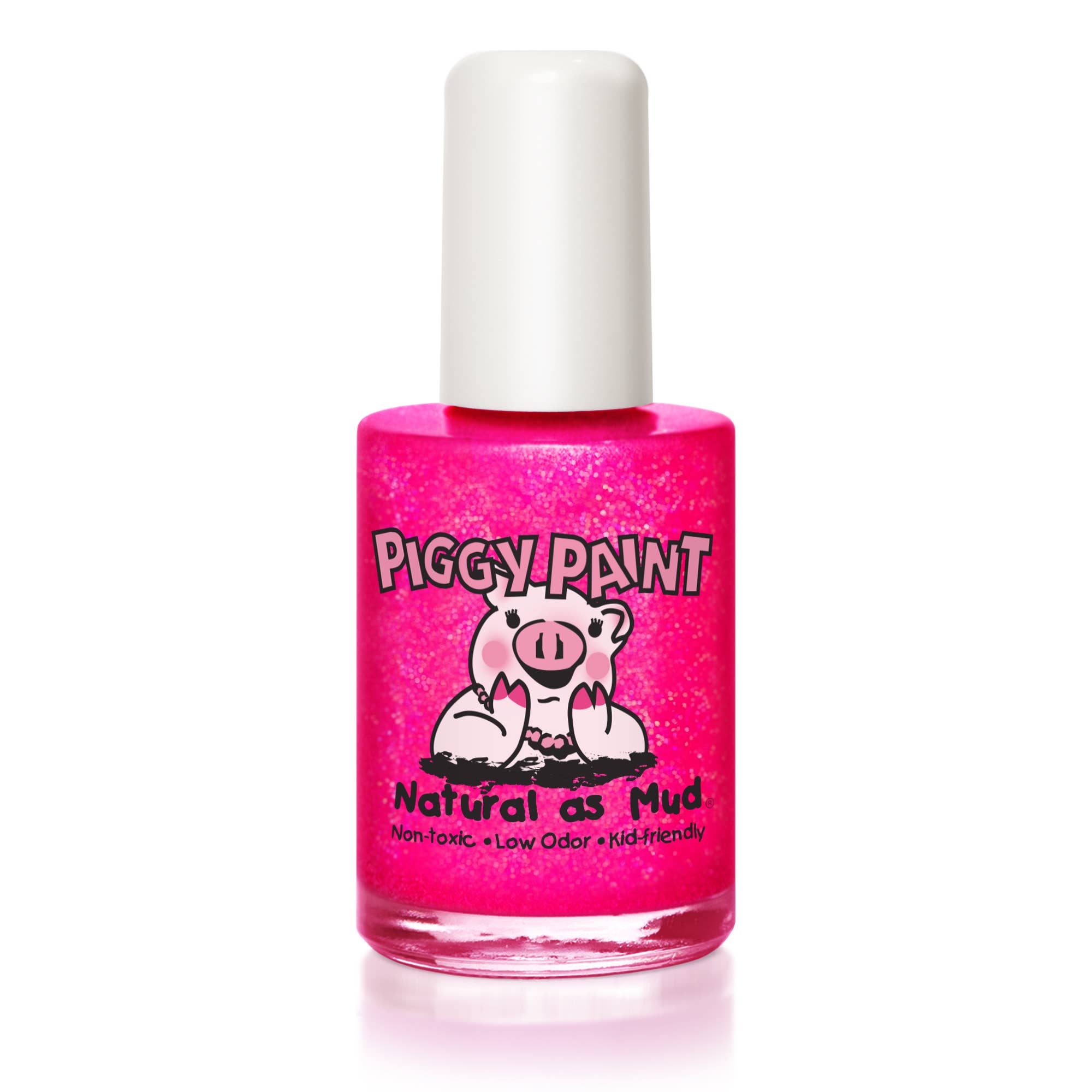 Pink nail polish bottle with 'Piggy Paint' branding on a white background