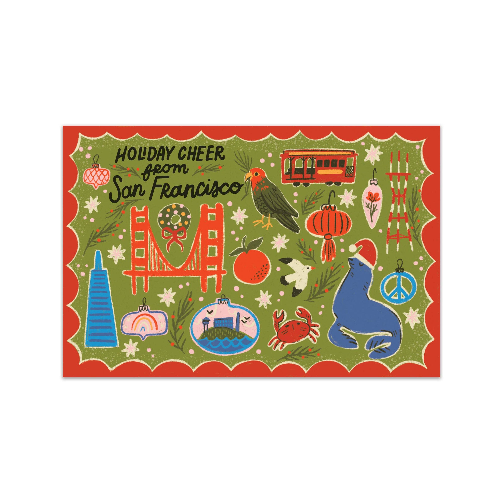 San Francisco Holiday Festive Illustrated Postcard -8pk