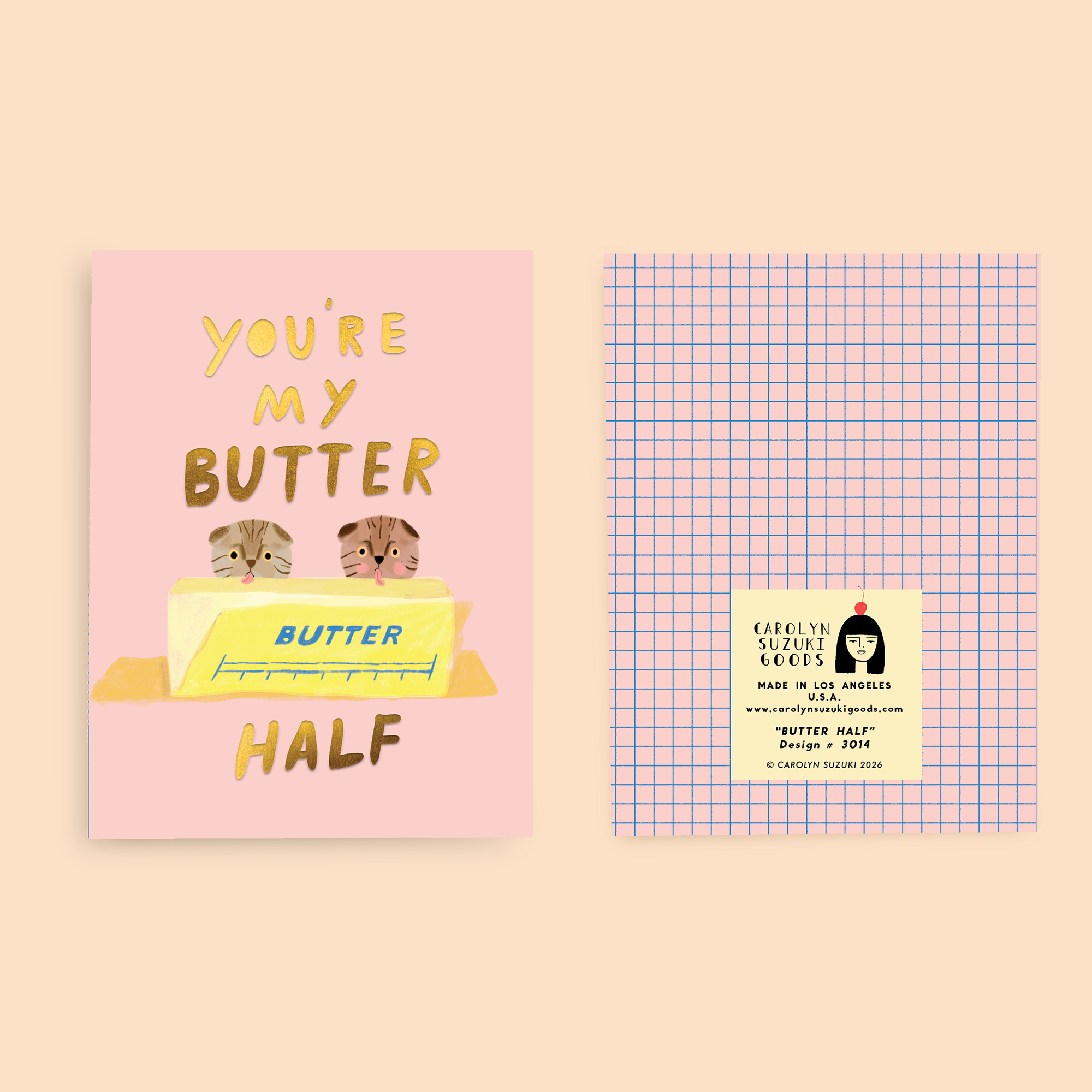 Notebook with 'You're My Butter Half' design and grid paper on a pink background