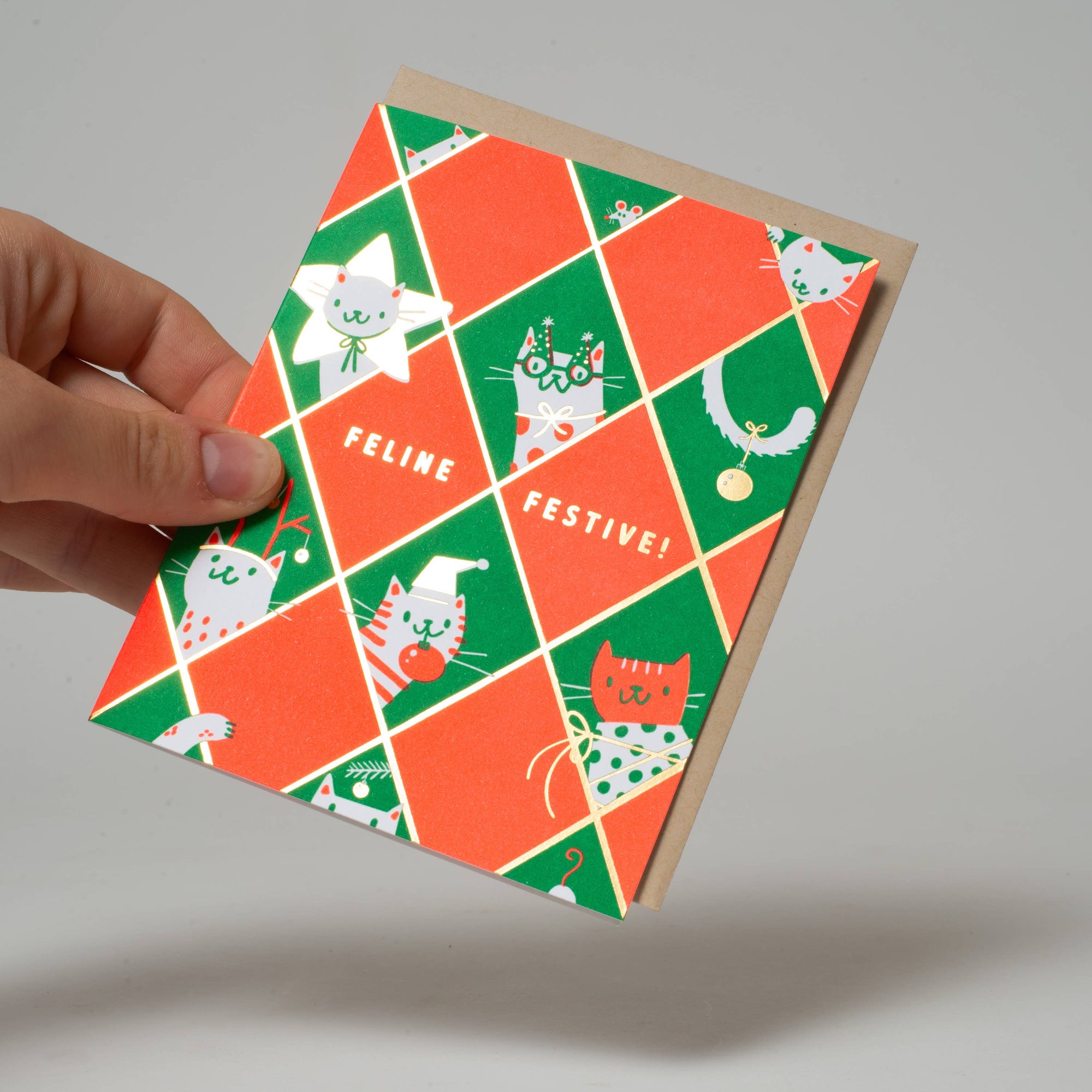 Feline Festive Holiday Letterpress Card