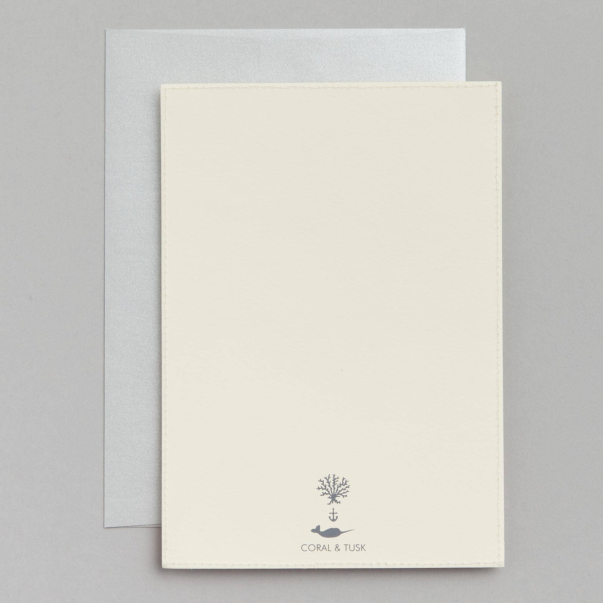 Beige card with a logo and text on a gray background