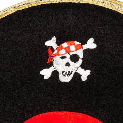 Pirate hat with skull and crossbones design on a white background