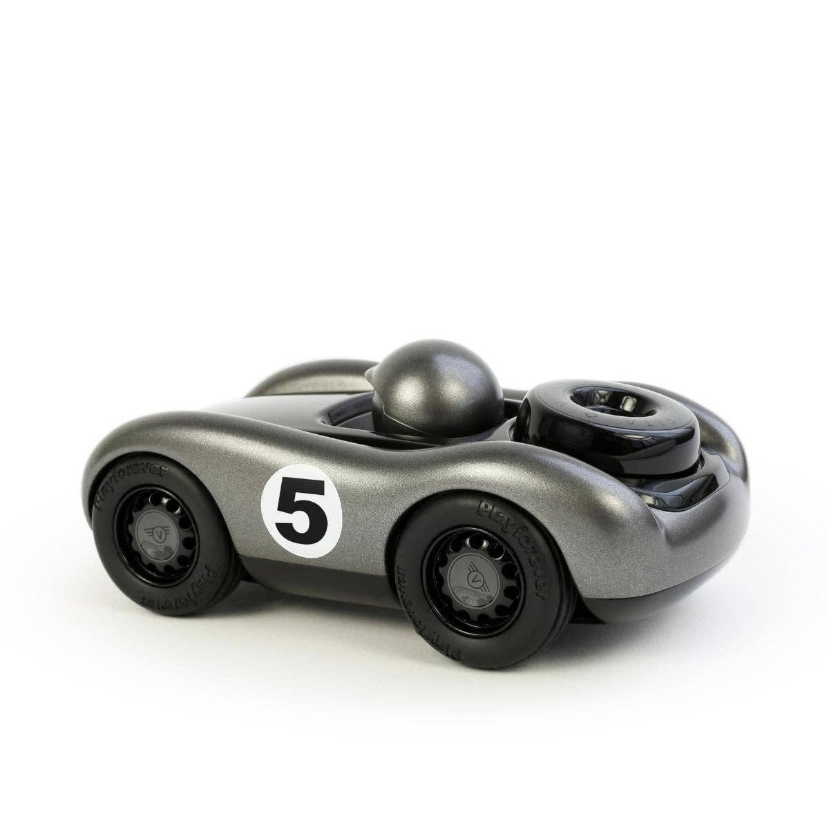Toy race car with number 5 on a white background