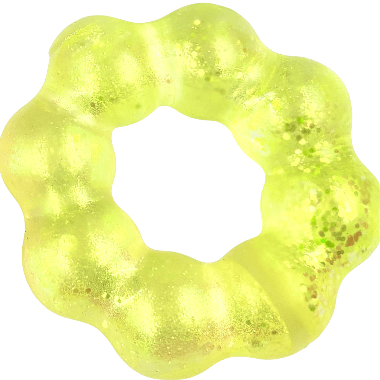 Yellow rubber ring toy on a white background