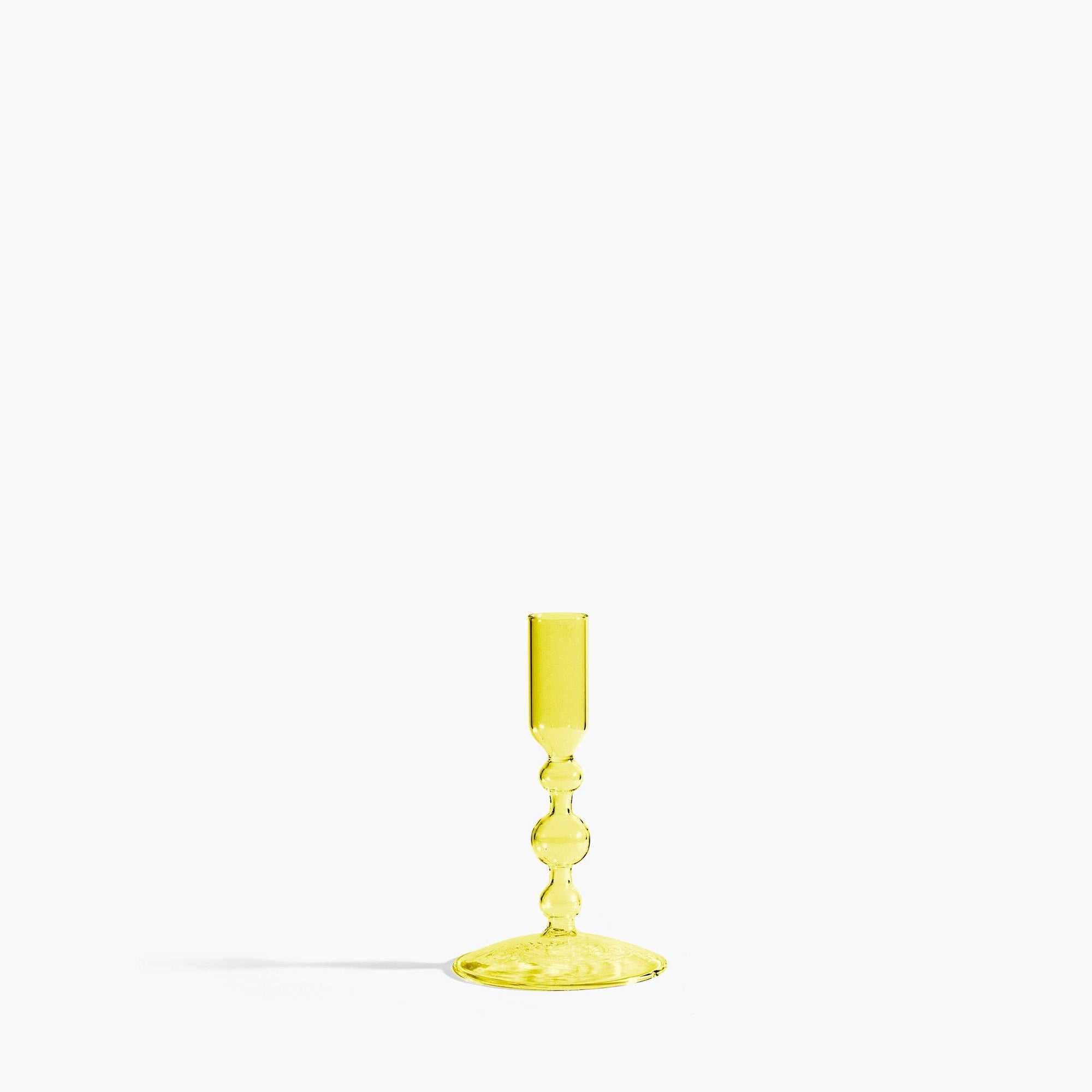 Short Glass Candlestick Holder -yellow