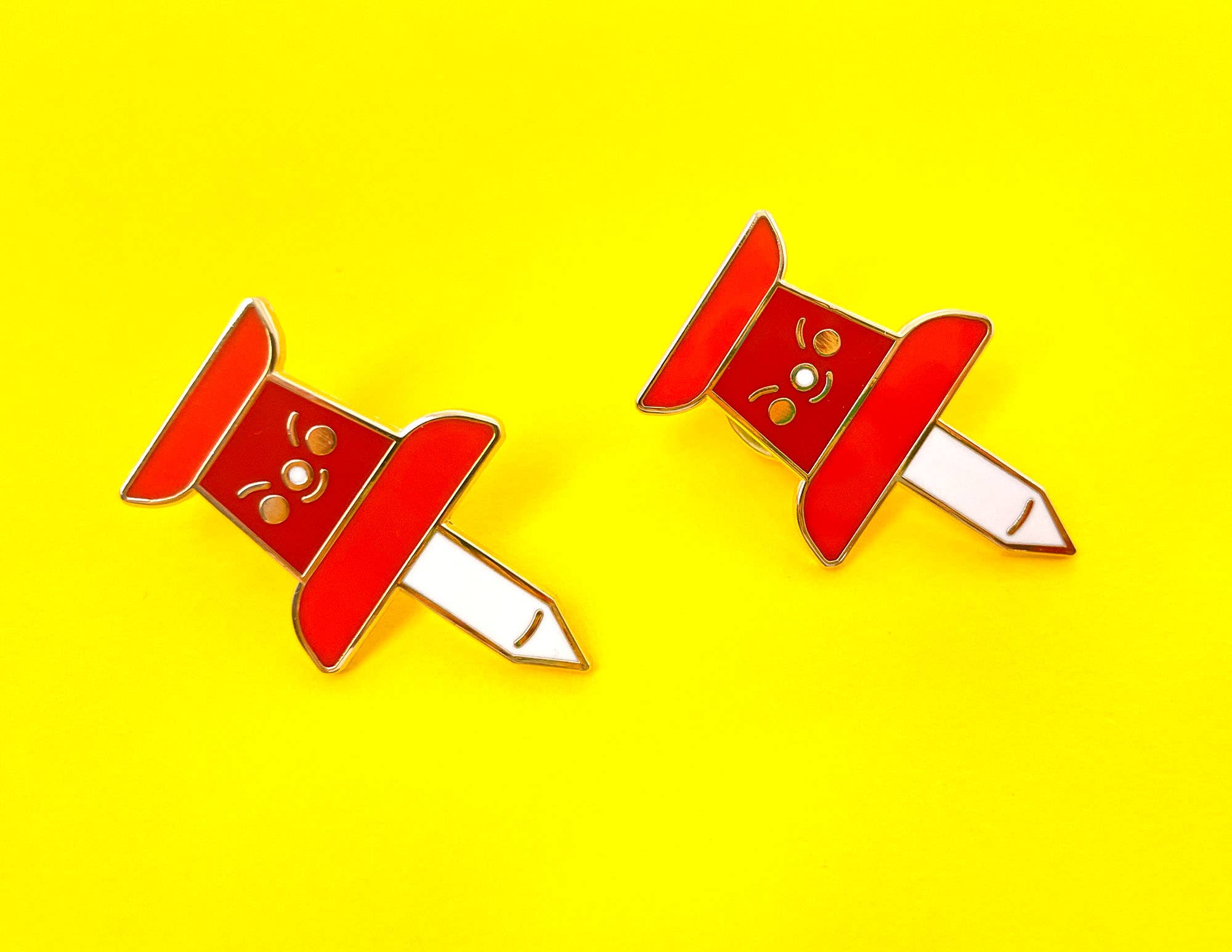 Feeling Angy Thumbtack Gold Enamel Pin | Office Supplies
