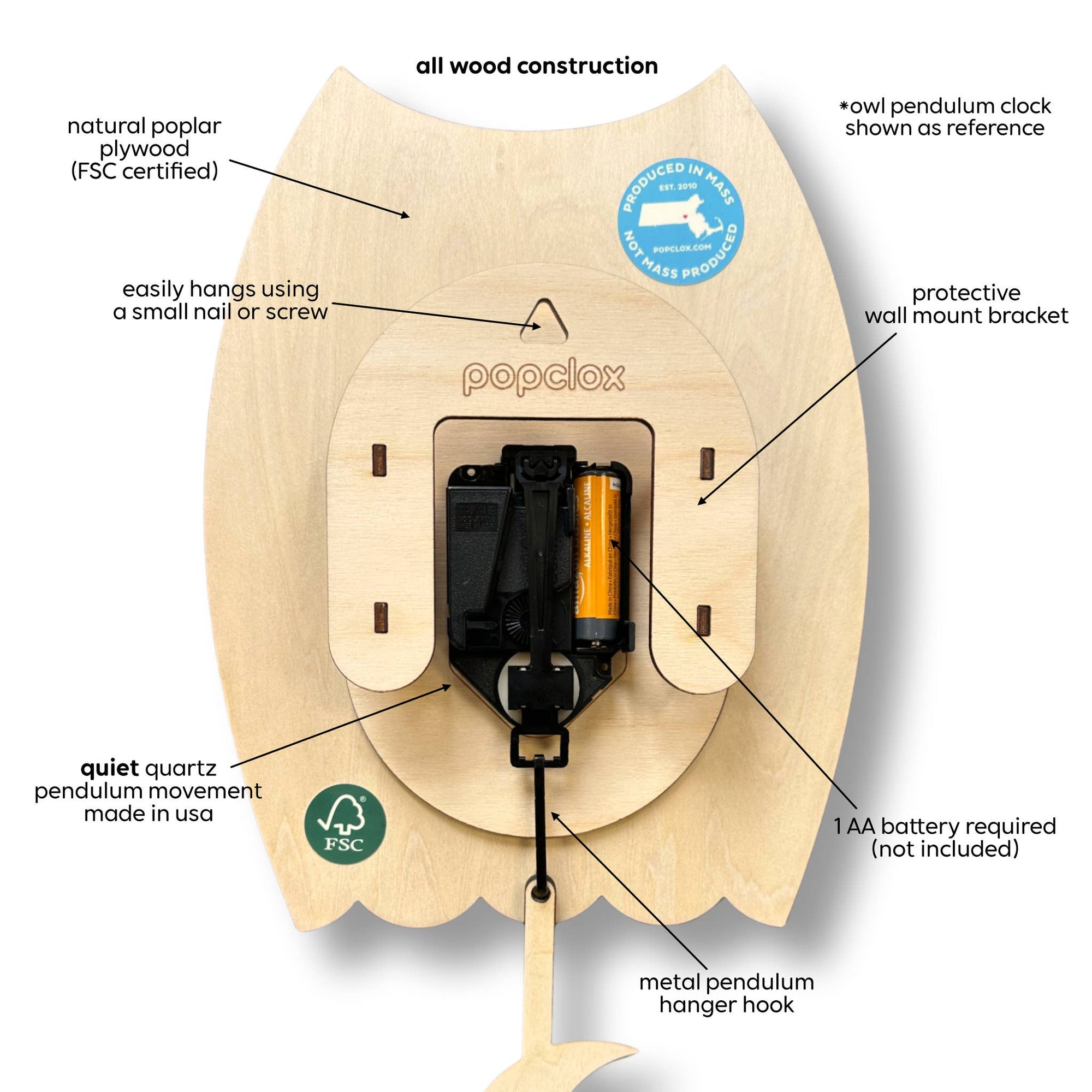 Red Panda Pendulum Clock - Wood
